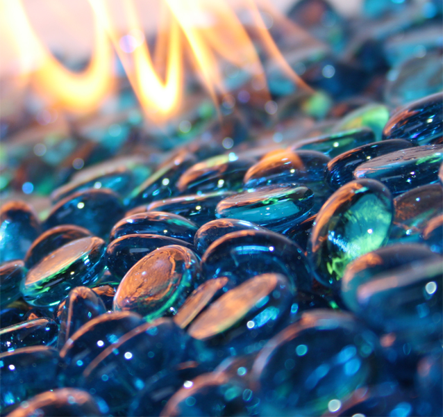 Aqua blue fire glass for gas fire pits